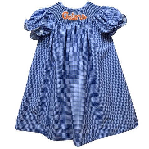 Florida Gators Smocked Royal Gingham Short Sleeve Bishop