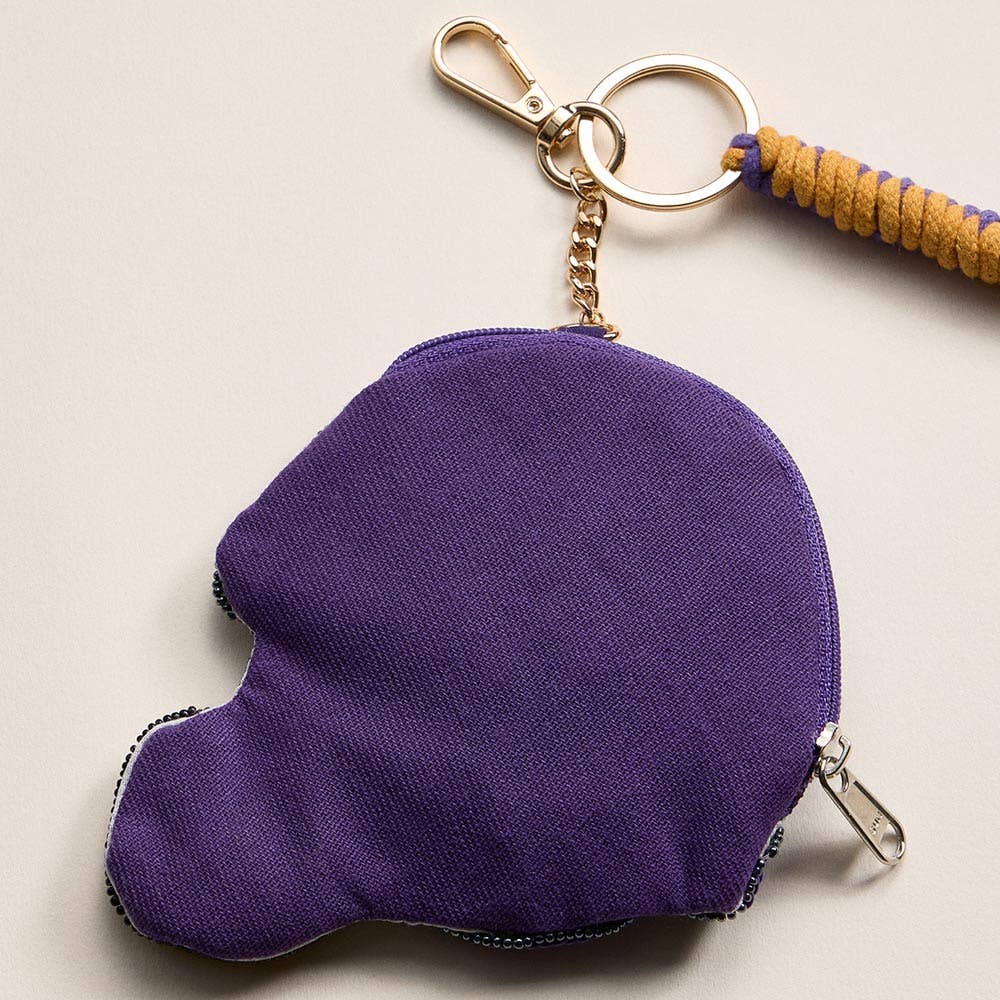 GAME DAY Football Helmet Sequin Seed Beaded Keychain Pouch