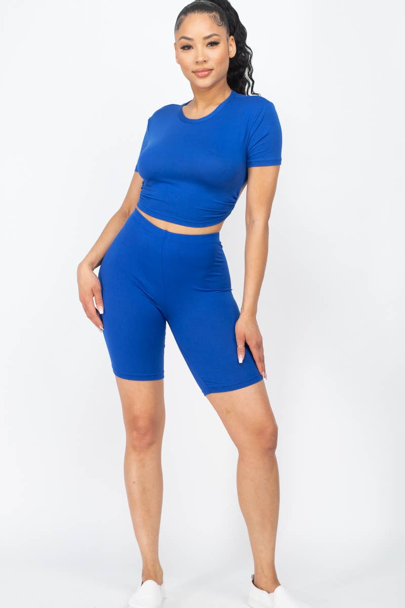 Open Back Top and Biker Shorts Sets: Orange / L