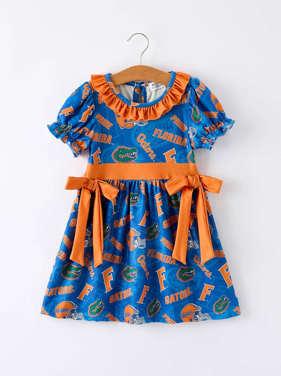 Blue and Orange Bow Sports Girls Dress