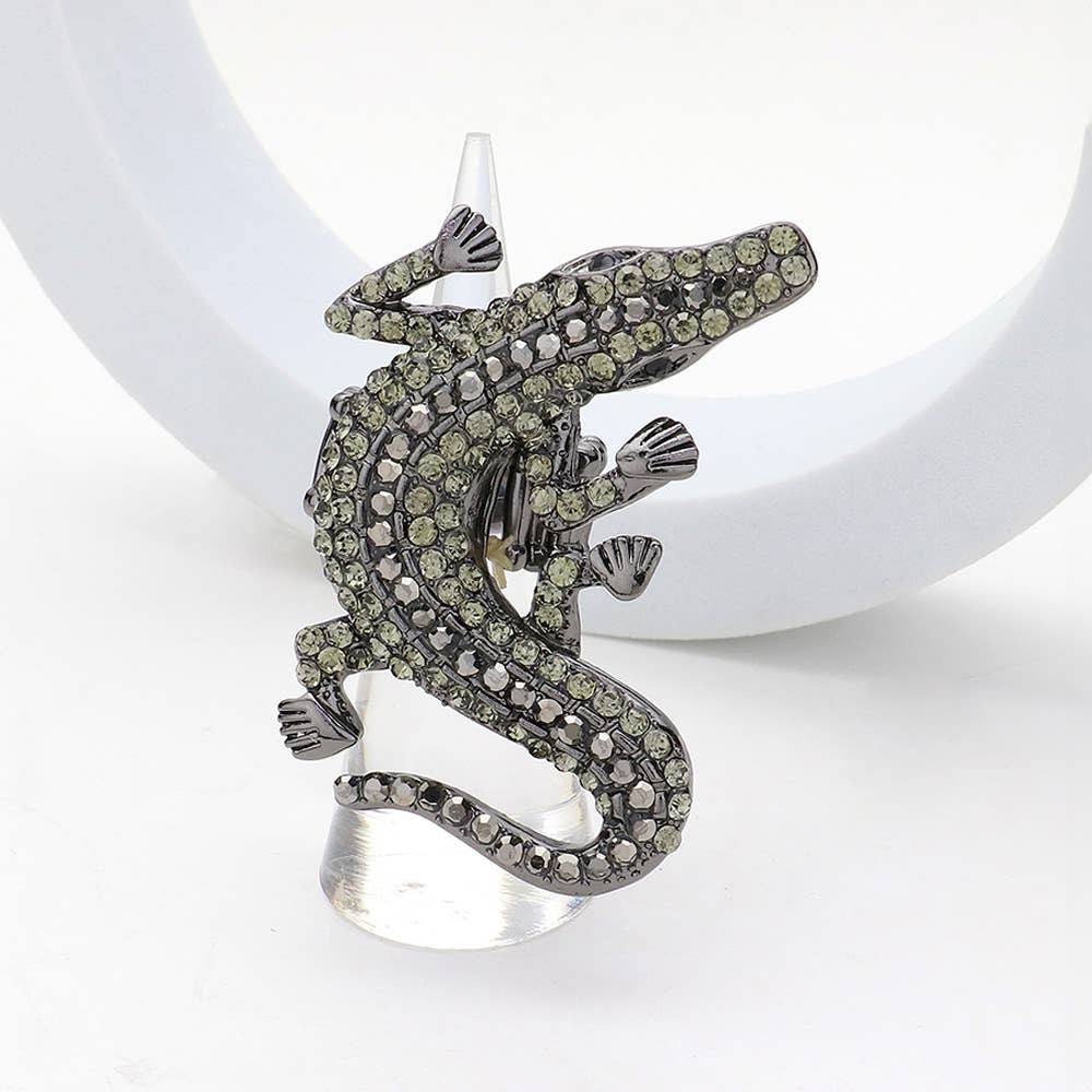 Rhinestone Paved Alligator Pointed Stretch Ring