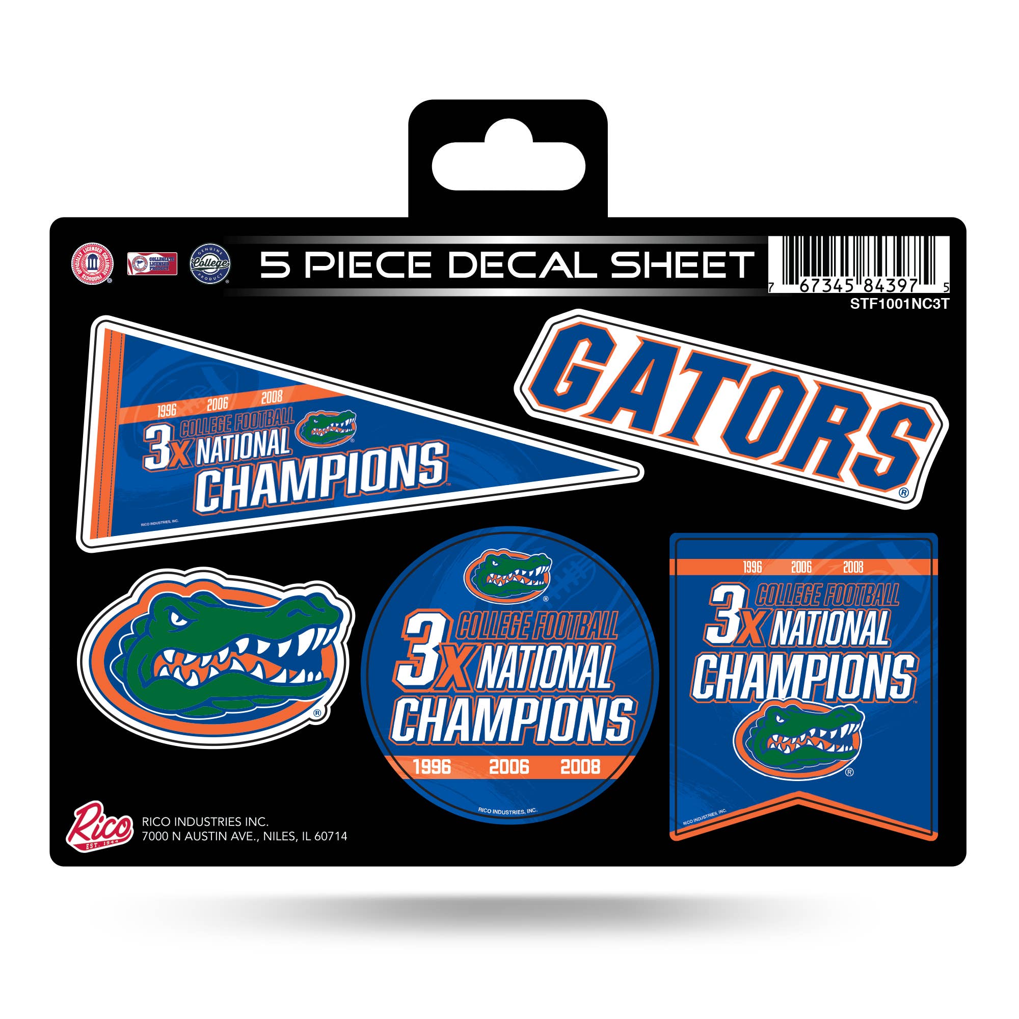 Florida 3-Time Champs 5-Piece Sticker Sheet