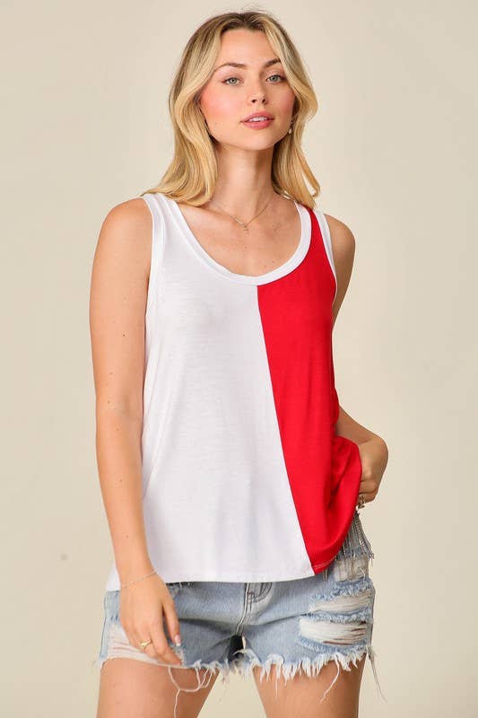 Game Day Rayon Knit Color Spilt Tank Top: ORANGE/ROYAL / 2-2-2 (S-M-L)