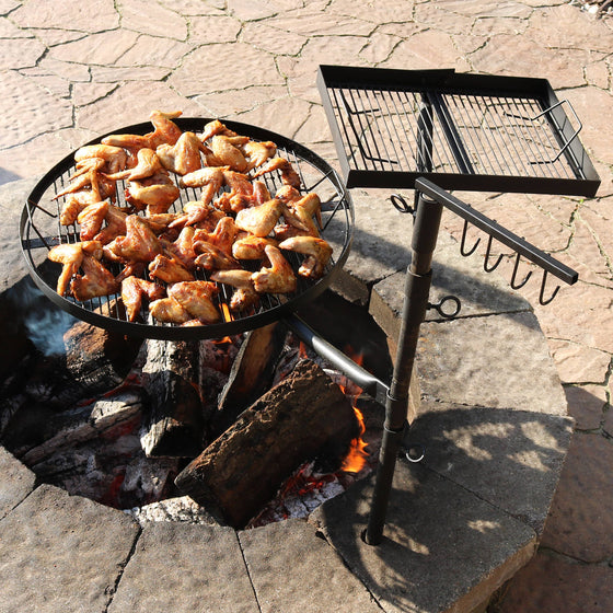 Steel Fire Pit Cooking Grill Swivel Set with Ground Stake
