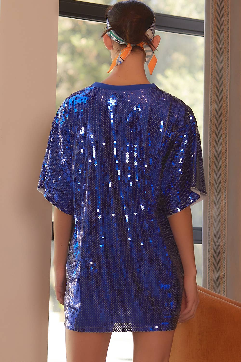 Round Neck Sequin GAME DAY letter Tunic Top: ROYAL BLUE / M