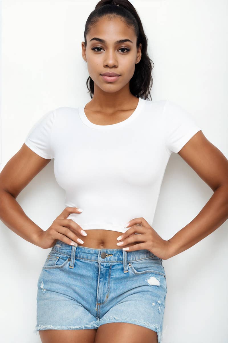 Short Sleeve Roundneck Crop Top: L / Royal