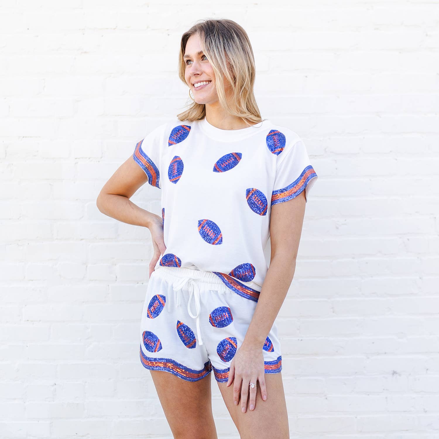 Hailey Soft Shorts Blue & Orange Sequin "Short Only"