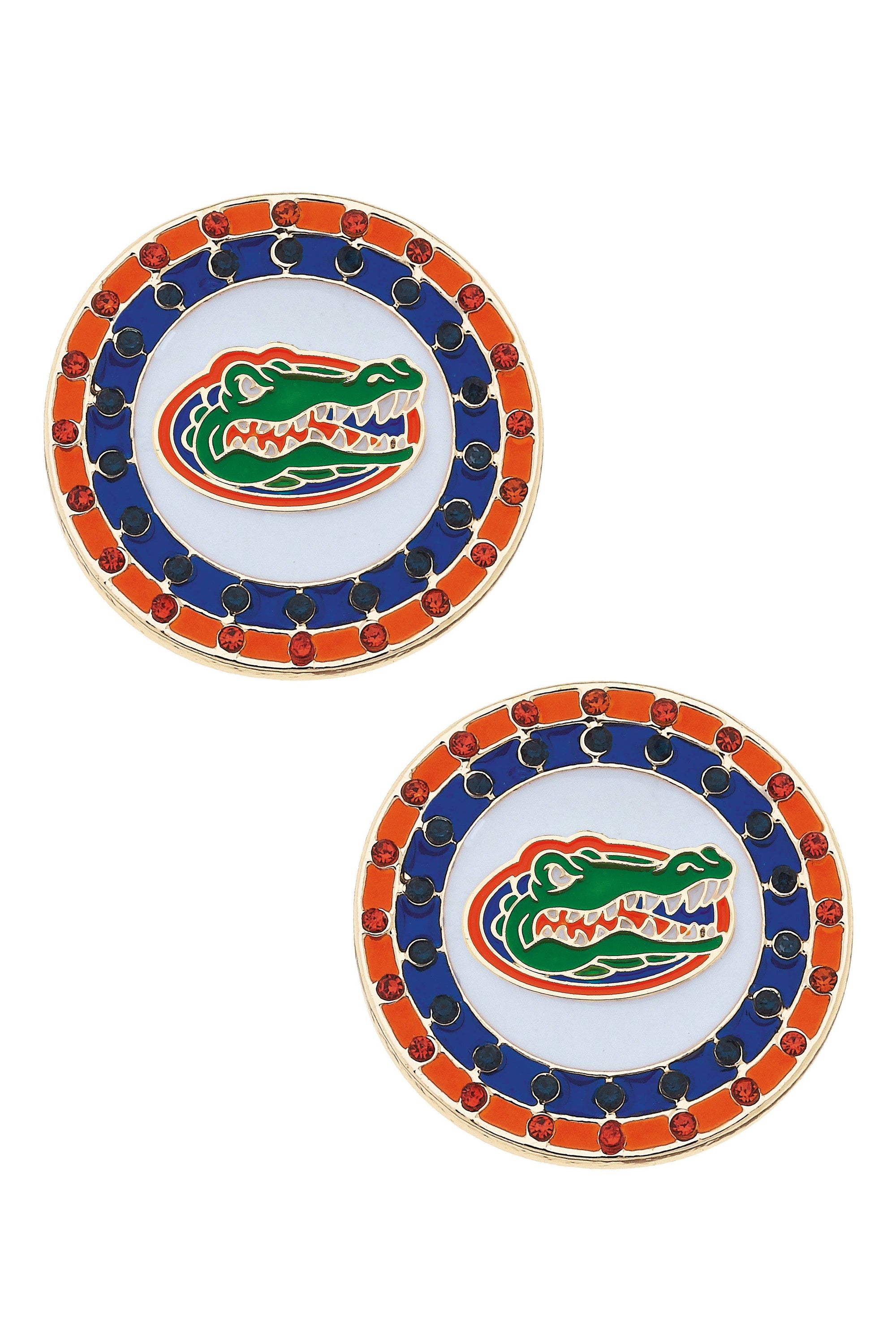 Florida Gators Pave Disc Stud Earrings in Blue/Orange/White