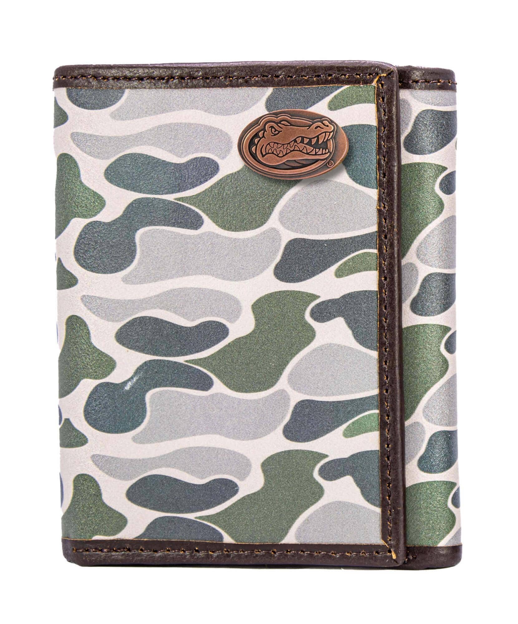 Florida Gators Men's Trifold Old School Camo Leather Wallet.
