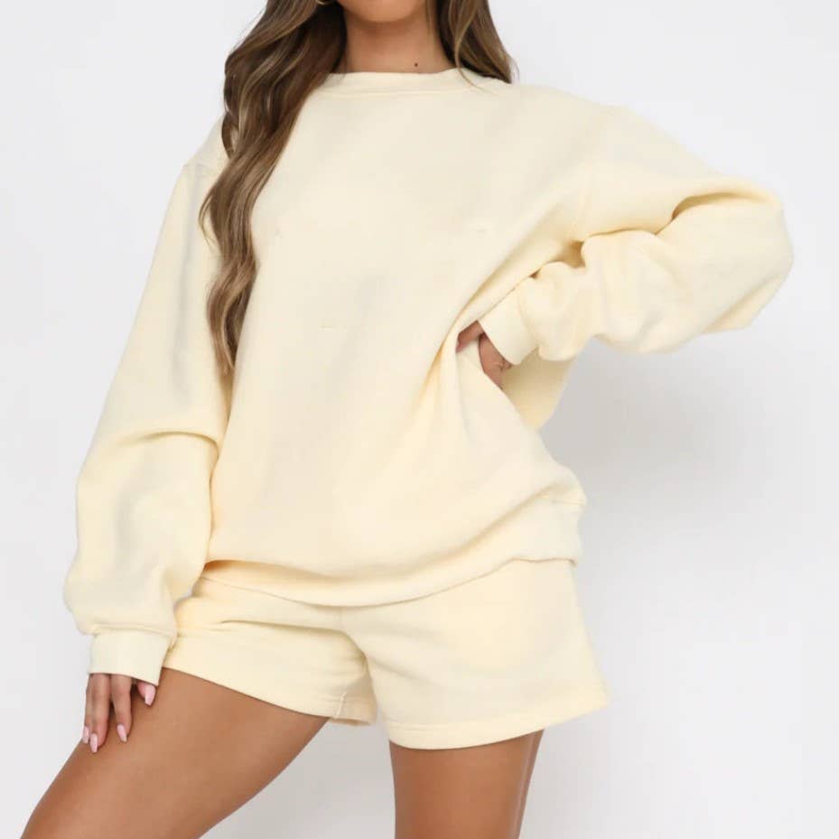 Loose Casual Crewneck Sweatshirt Shorts Set