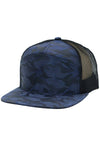 Camouflage Polyester Fabric 7 Panel Flat Bill Trucker Hat