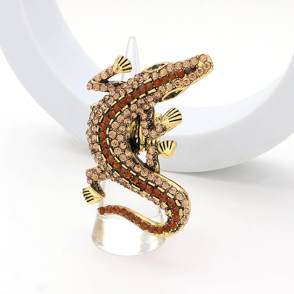 Rhinestone Paved Alligator Pointed Stretch Ring