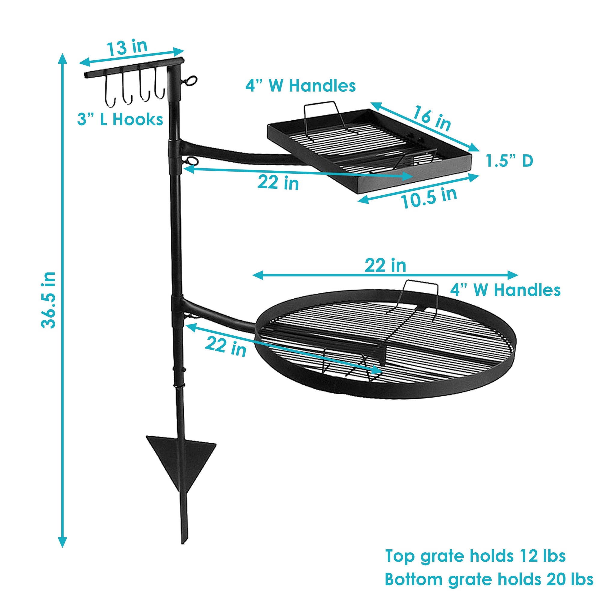 Steel Fire Pit Cooking Grill Swivel Set with Ground Stake