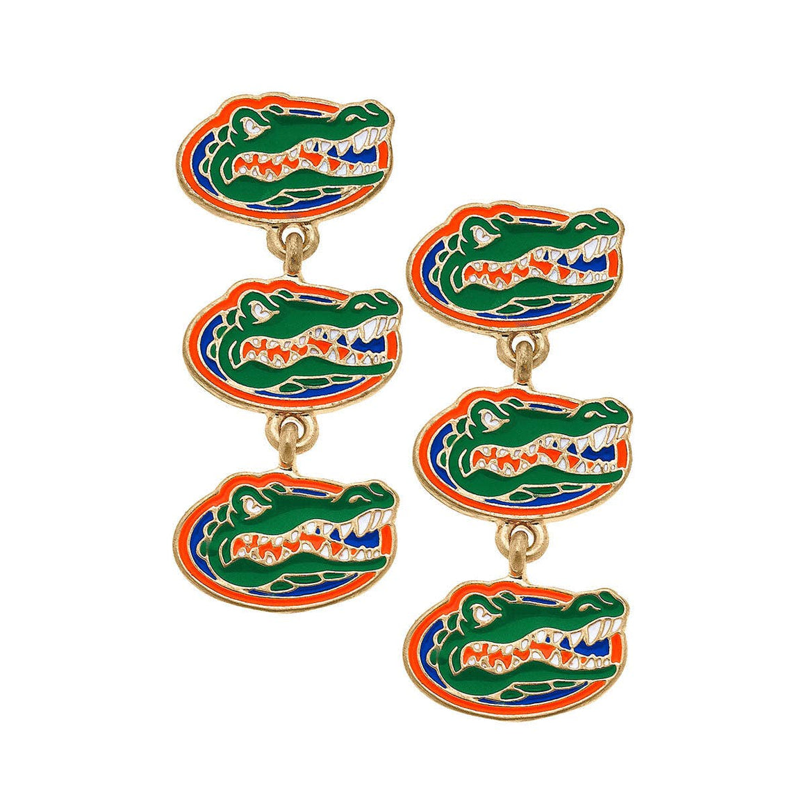 Florida Gators Triple Drop Enamel Earrings in Green/Blue/Ora