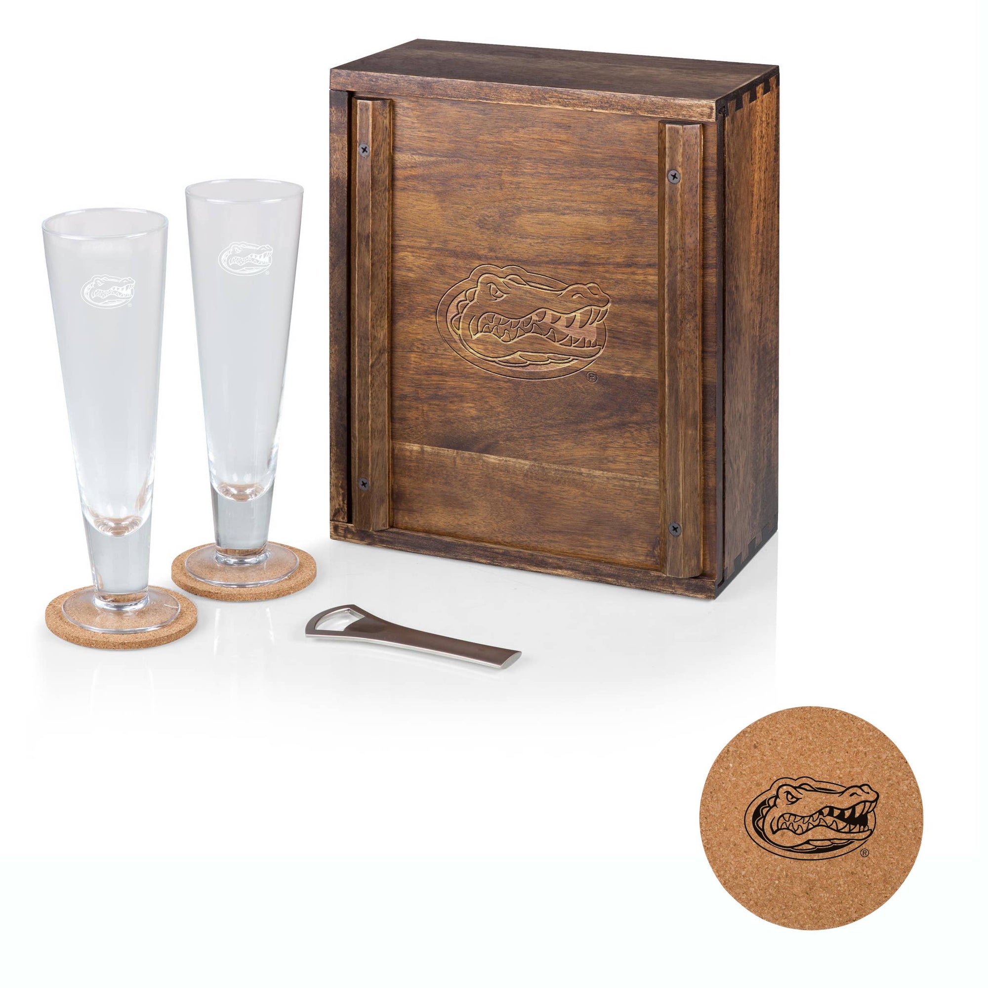 Florida Gators Pilsner Beer Glass Gift Set: Acacia Wood