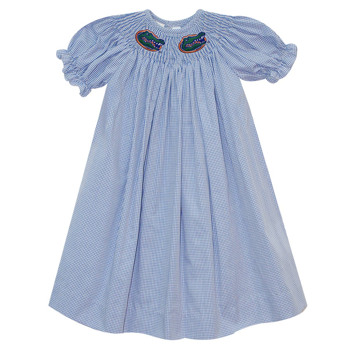 Florida Smocked Embroidered Royal Check Short Sleeve Bishop