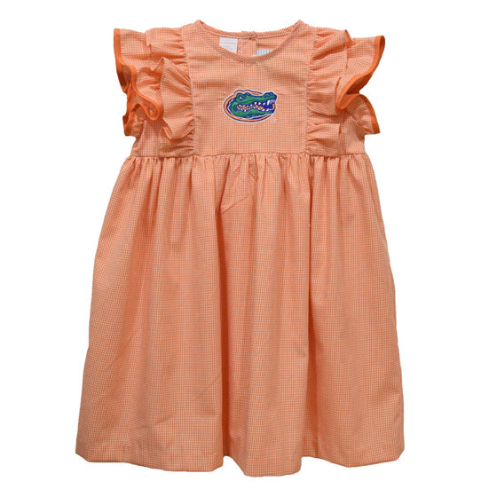 Florida Gators Embroidered Orange Gingham Ruffle Dress