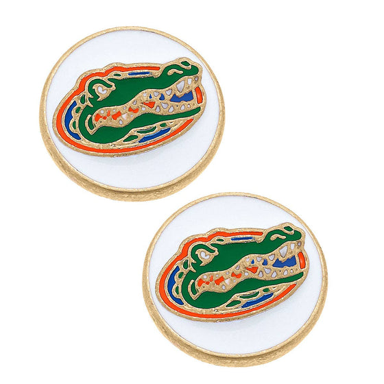 Florida Gators Enamel Disc Stud Earrings in White
