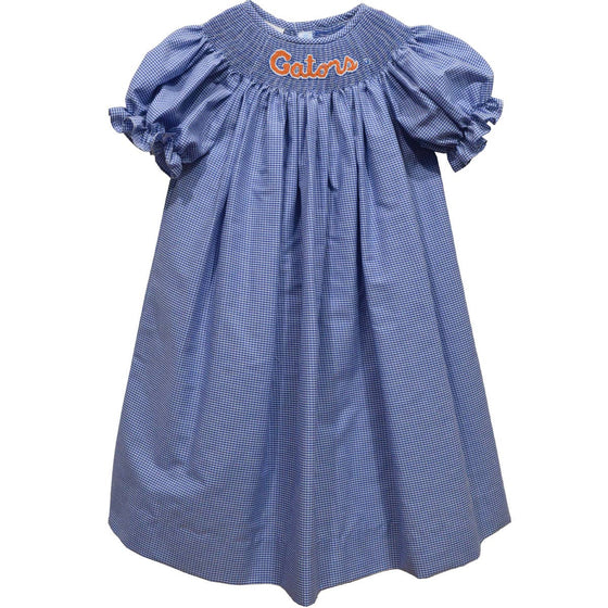 Florida Gators Smocked Royal Gingham Short Sleeve Bishop