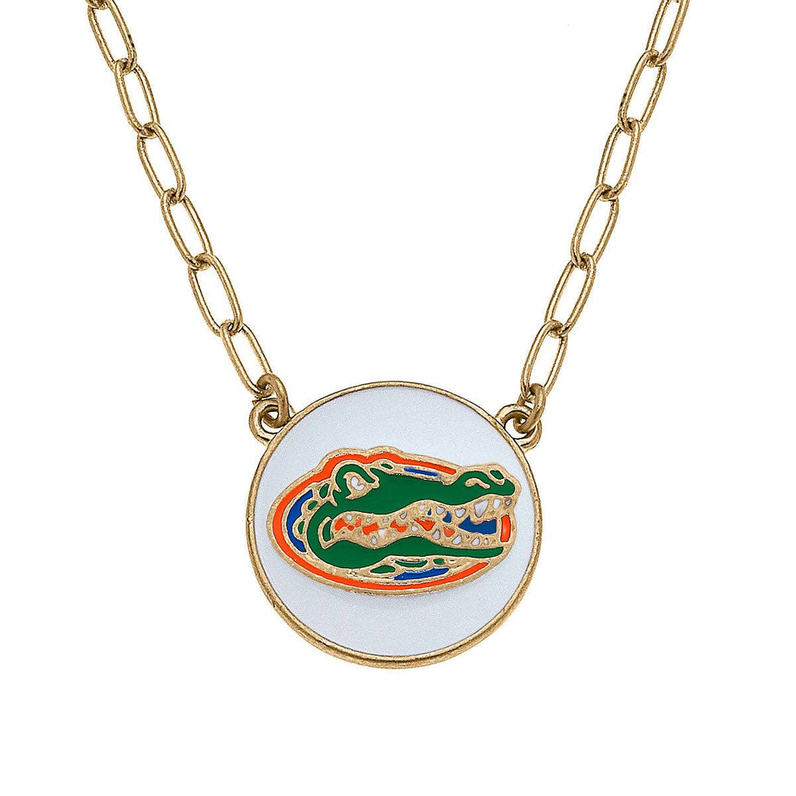Florida Gators Enamel Disc Pendant Necklace in White